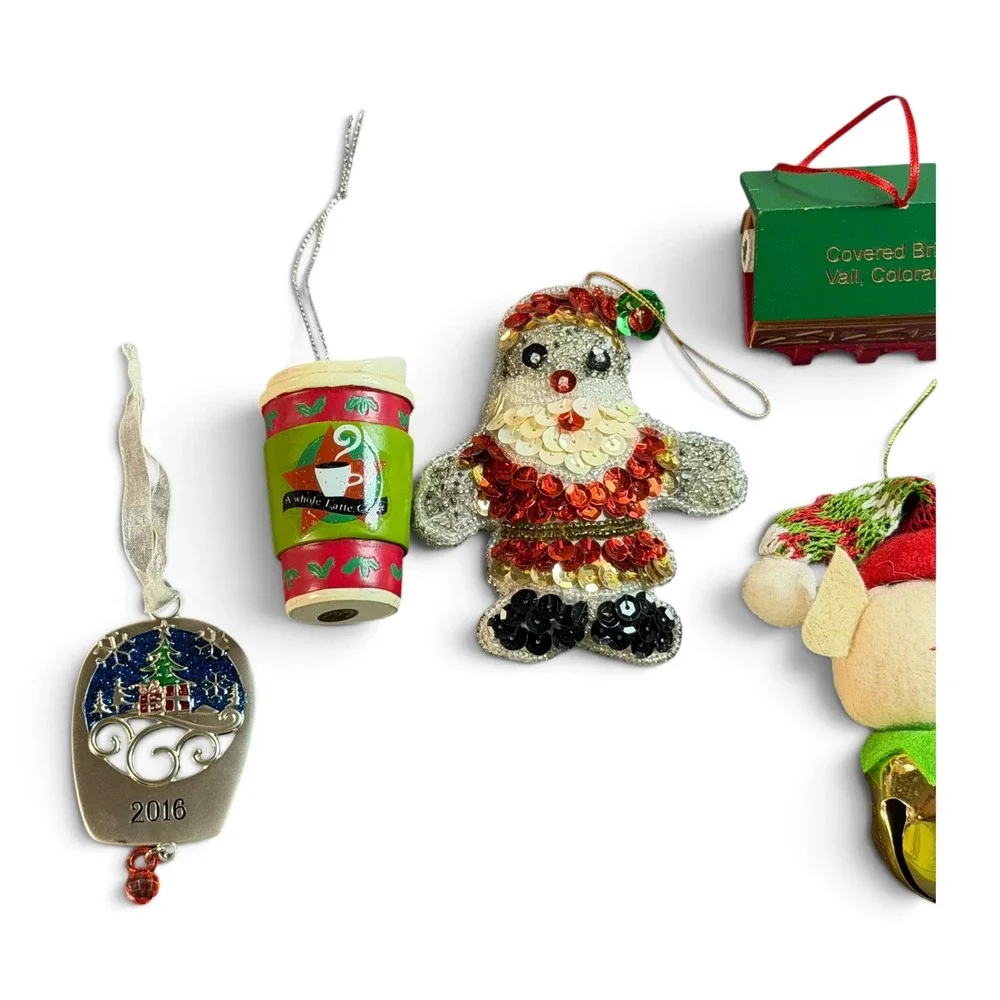 Mixed Christmas Ornament Lot Santa Snowman Georg Jensen Vail Colorado 7pc Set